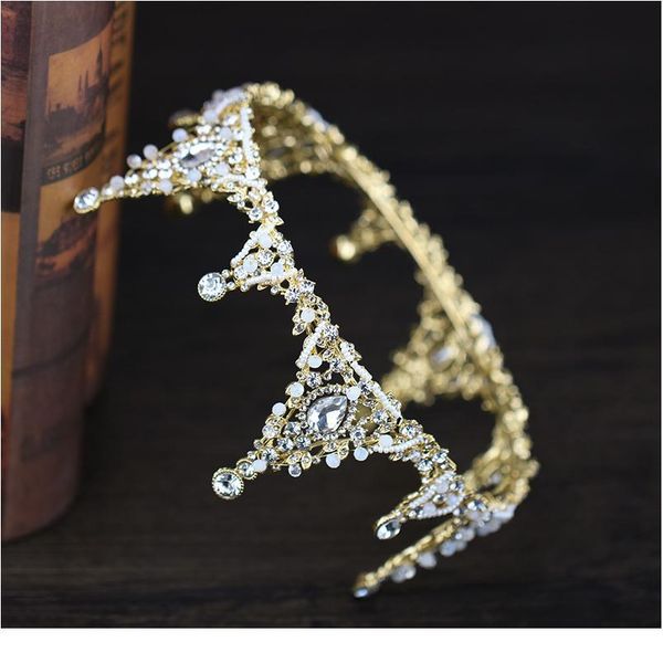 

bridal wedding crown gold rhinestone crystal crown princess round crown handmade wedding hair accessories bridal qylbxl, Silver