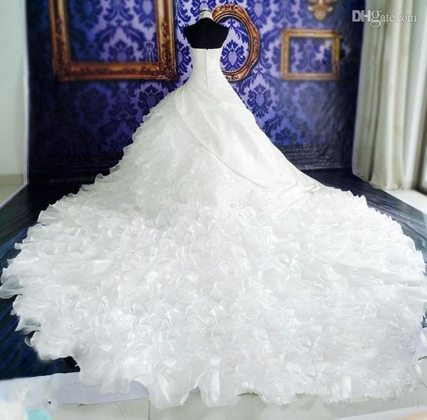 

romantic 2021 new halter elegant princess wedding ruffles tiered celebrity ball gown bridal es vestido de noiva 2mdd, White