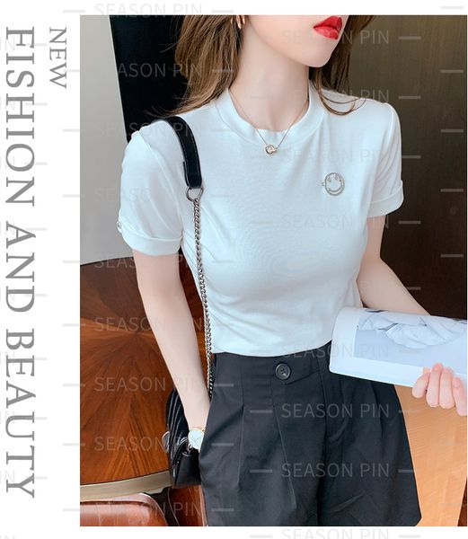 

women's short-sleeved t-shirt short cropped fashion wild tide design sense niche spring and summer, White
