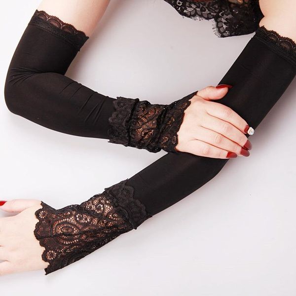 

five fingers gloves women arm shaping sleeves ladies elastic slimming summer sports uv protection running cycling driving lace bands fake sl, Blue;gray