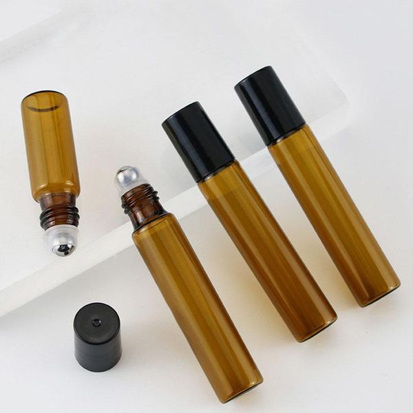 

storage bottles & jars 10/20pcs 3/5/10ml amber glass roll on bottle with glass/metal ball refillable essential oil perfume containers roller