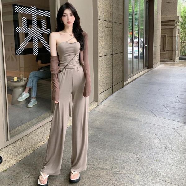 

women's pants & capris suit straight tube loose wide leg summer 2021 versatile slim high waist hanging casual fashion, Black;white