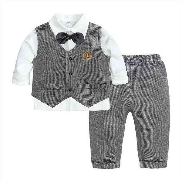 

newborn boy clothes sets gentleman suit boys clothing set cotton vest long sleeve shirt pants infant casual 3pcs, White
