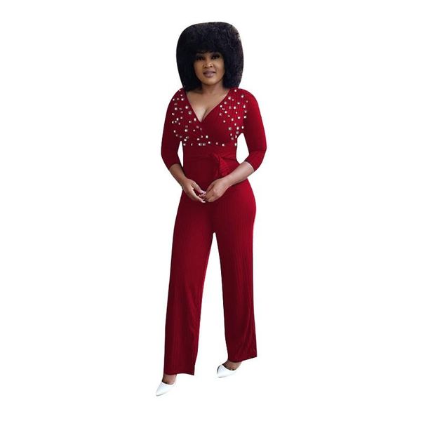

women's jumpsuits & rompers zmvkgsoa long sleeve jumpsuit beads solid color v-neck elegant for women romper playsuit macacao feminino y, Black;white