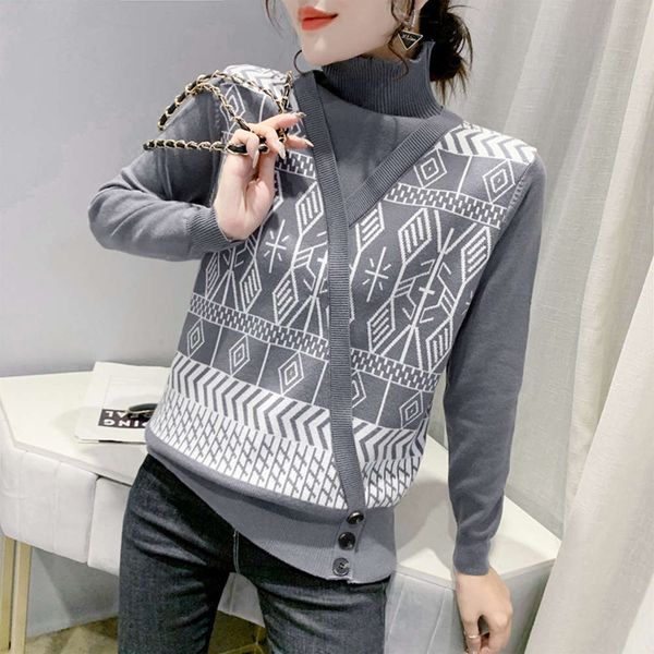 

autumn and winter fashion set high collar long sleeve sweater loose top, White;black