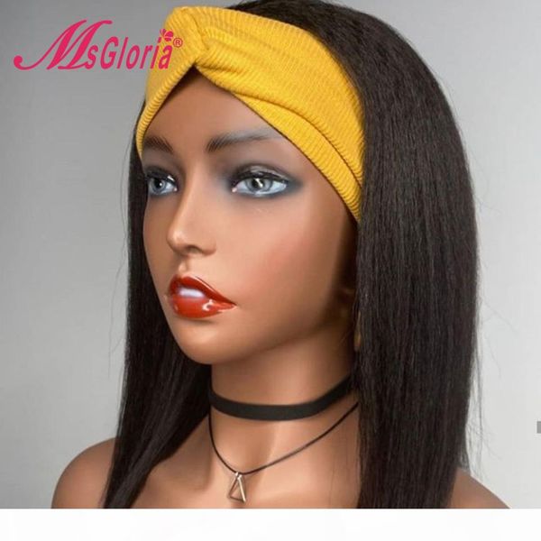 

yaki straight human hair wigs machine made wig natural black color headband wig human hair for women brazilian remy, Black;brown