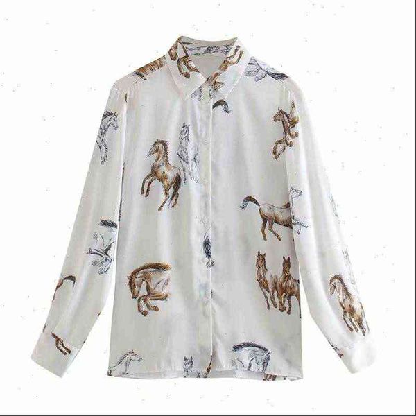 

evfer women blouses casual horse print autumn za white blouse female elegant long sleeve single breasted loose shirt blusas