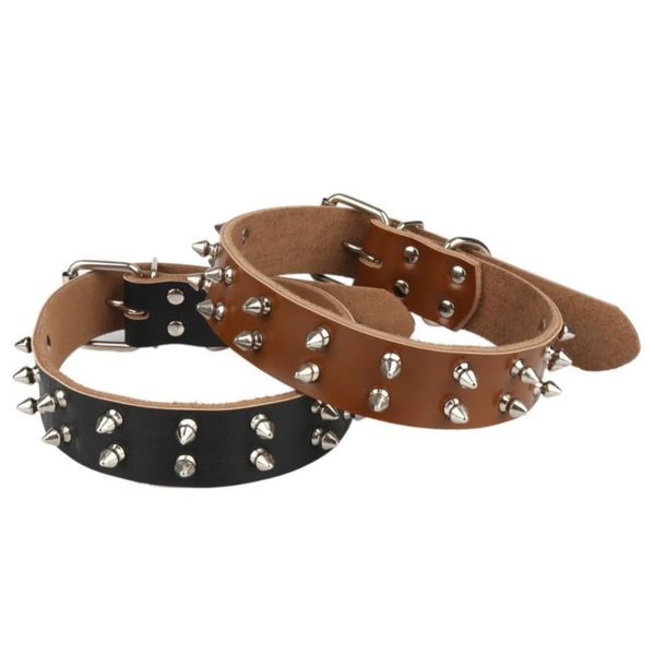 

dog collars & leashes genuine leather big dogs spiked necklace accessories for large pet collar shop laisse chien retractable hondenriem