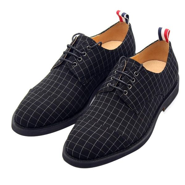 

fashion pointed toes plaid men shoes grade genuine leather formal business men's shoes handmade lace up fashion, Black