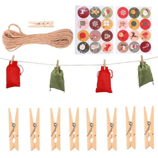 

24pcs christmas theme drawstring bags party wedding favor candy pouches pocket pouches gift with 24 clips and stickers