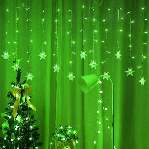 

strings christmas 2021 decoration led snowflake ice bar lamp string decorative curtain small color snow green garland