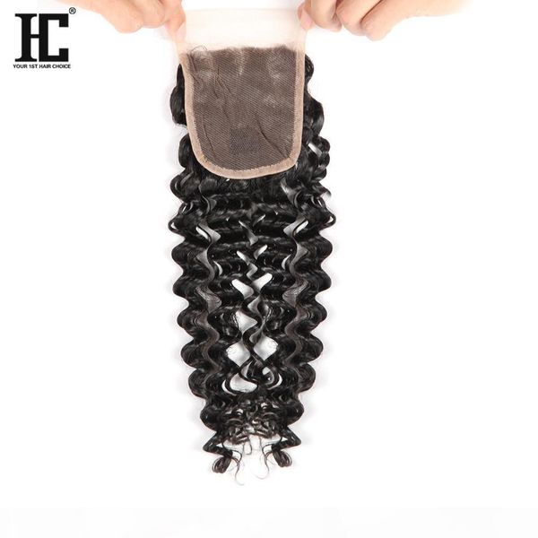 

hc hair lace closure with brazilian hair 3 bundles deep wave human hair weave unprocessed extensions with lace closure, Black