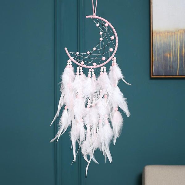 

decorative objects & figurines 1 piece of pink moon woven feather dream catcher wind chime home exquisite feathers excellent quality