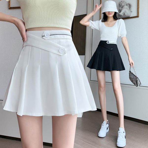 

skirts summer wear the 2021 ms white small bust skirt of tall waist female temperament and exposed pleated a-line, Black