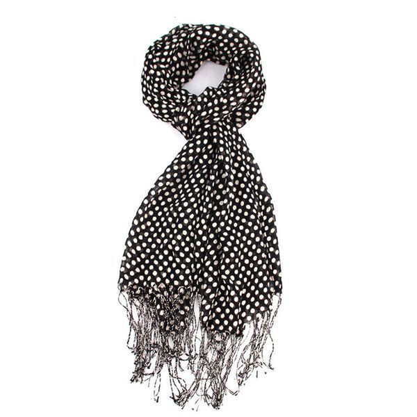

classic women's tassel rayon slubby cotton polka dot scarf, Blue;black