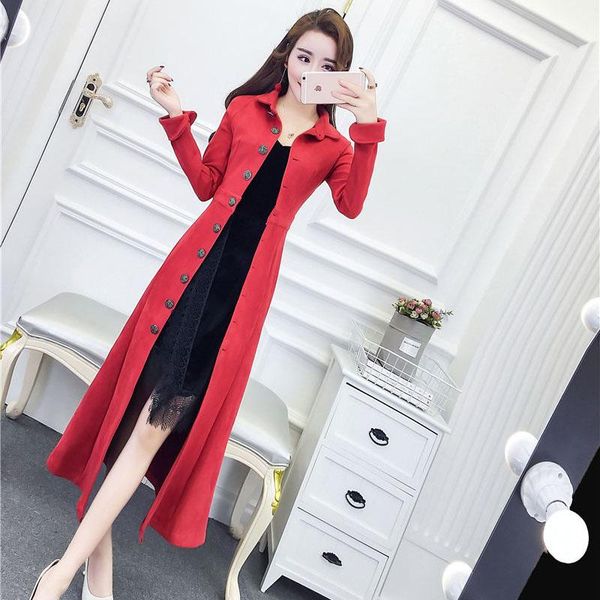 

women's trench coats windbreaker long autumn wear 2021 style suit collar sleeves coat, Tan;black