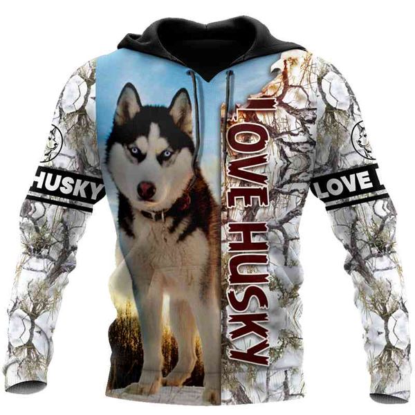 

women hoodie latest cute husky 3d printed casual street sweatshirt autumn men's zipper, Black