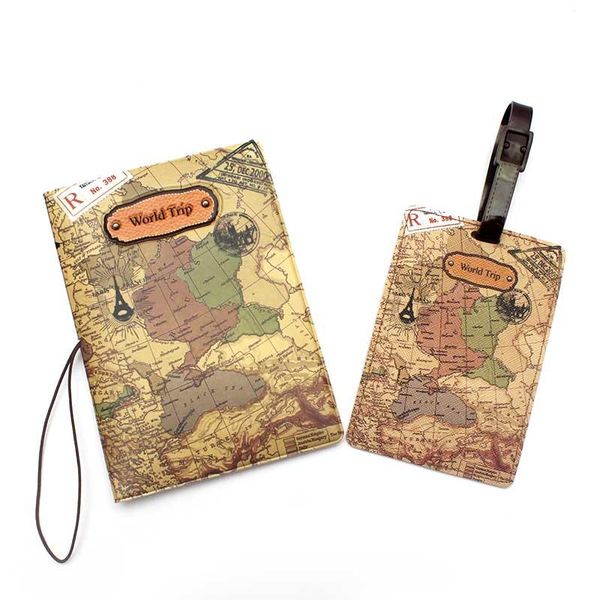 

card holders 1 set travel accessories passport holder & luggage tag 3d print cover case id 14cm*9.6cm, Brown;gray