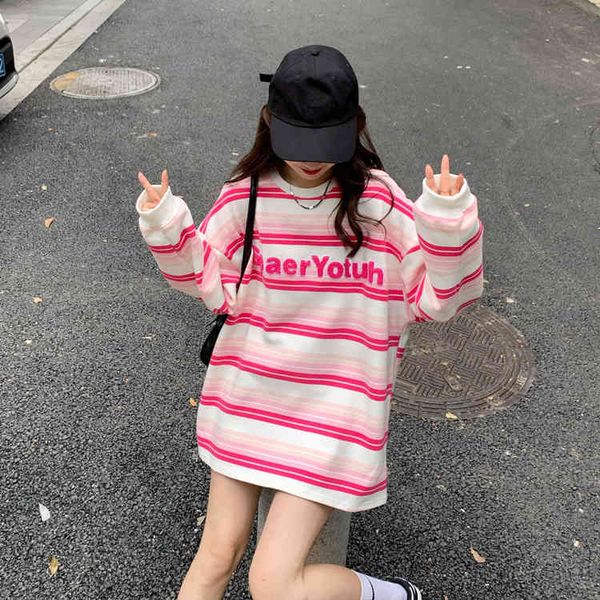 

women's hoodies & sweatshirts 3295 autumn sweet hooded pullover loose letter embroidered striped m03o, Black