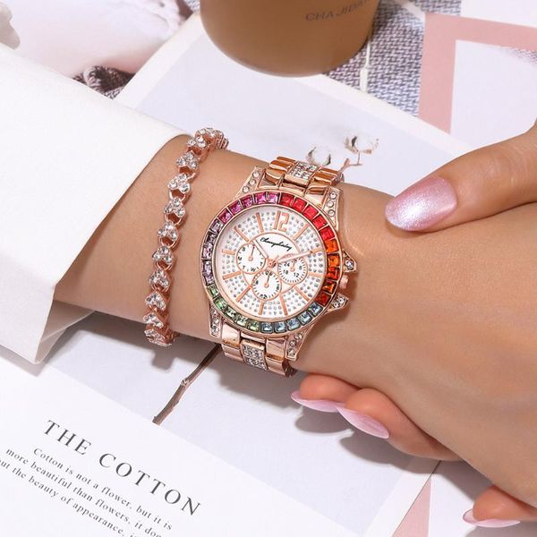 

wristwatches women luxury colorful diamond watch 2021 fashion casual golden stainless steel quartz wristwatch relogio feminino clock, Slivery;brown