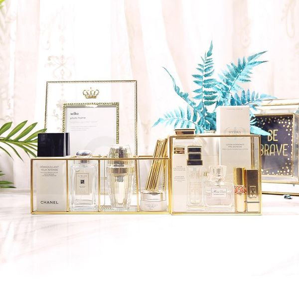 

bathroom storage & organization classic european glass makeup organizer with golden covered edge make up products cosmetic
