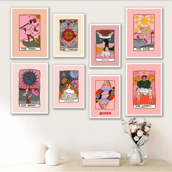 

paintings vintage nordic posters and prints, tarot star, moon, sun, prince, canvas wall painting, pictures for bedroom decor