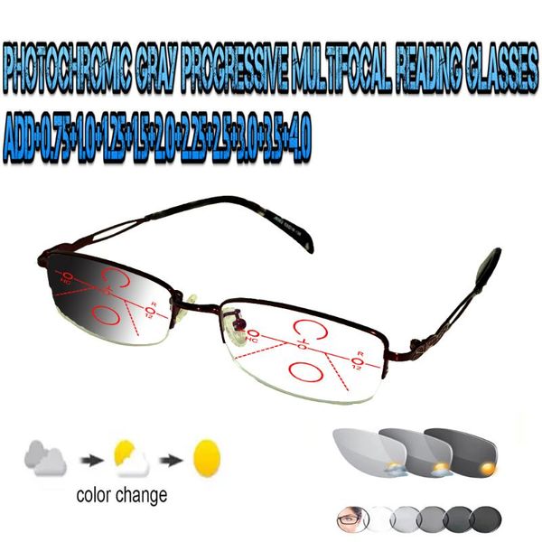 

sunglasses pochromic gray progressive multifocal reading glasses ladies woem ultralight rectangular metal frame fashion +0.75 to +4.0, White;black