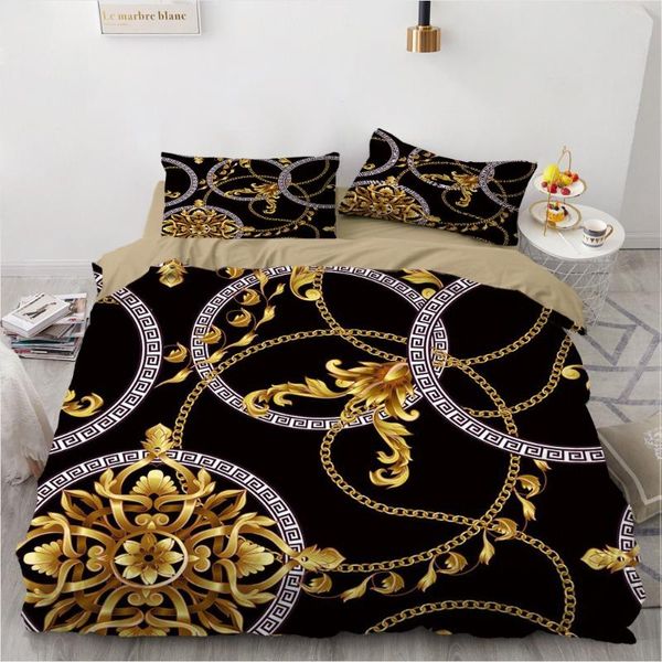 

2/3 pieces golden flowers bedding set euporean pattern duvet cover vintage baroque bed quilt cover 3d print luxury bed set