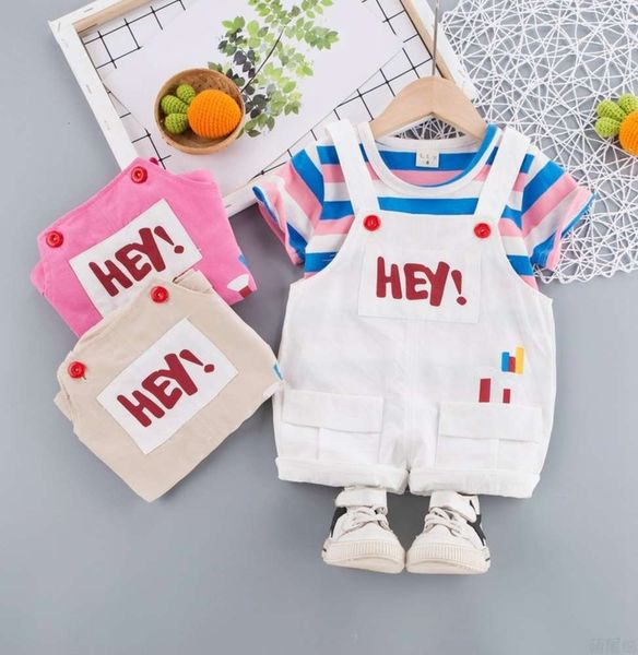 

summer striped t-shirt wear carrying shorts girls' fashion short sleeve children's suit two piece set, Blue