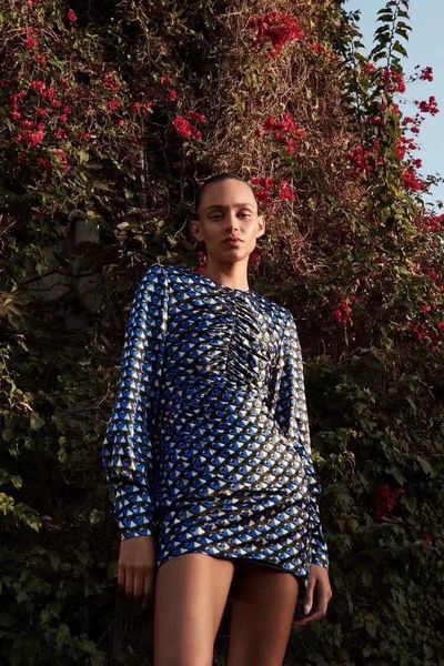 

casual dresses 2021 geometric print blue mini dress woman vintage cut out short women elegant autumn ruched long sleeve, Black;gray