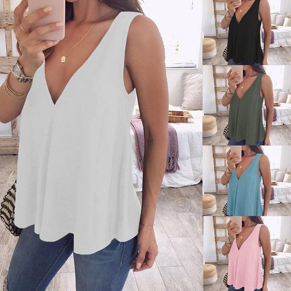 

women's blouses & shirts blouse sleeveless deep v woven women shirt summer short casual office streetwear, White