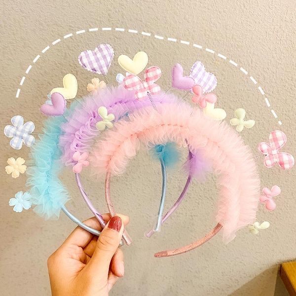 

hair accessories girls cute heart flower lace hairbands party headband ornament tiaras kids lovely hoops fashion, Slivery;white