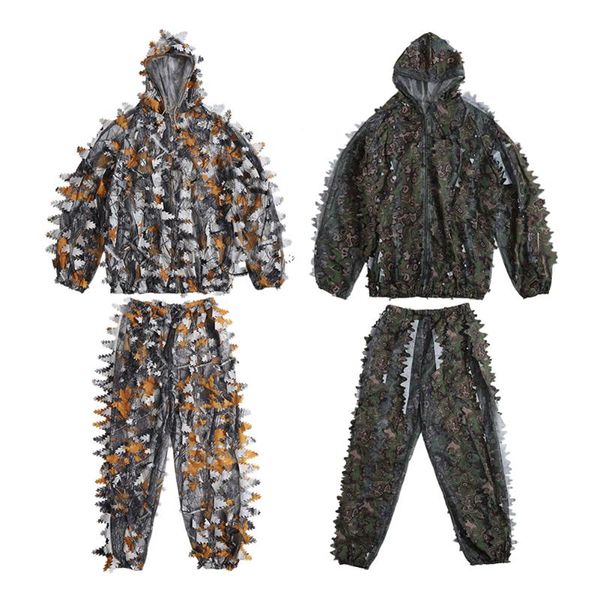 

hunting sets men women outdoor ghillie suit camouflage clothes jungle cs training leaves clothing pants hooded jacket, Camo