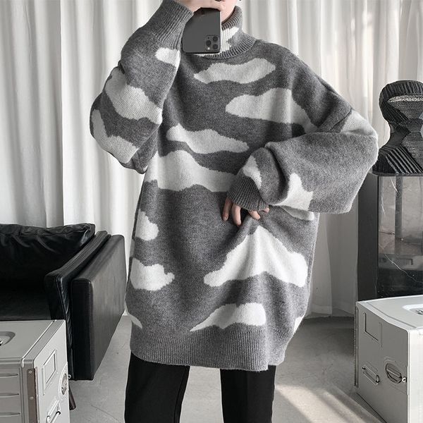 

2021 new winter turtleneck sweater men's warmth fashion retro casual knitted pullover men wild loose korean sweaters mens clothes -2xl, White;black