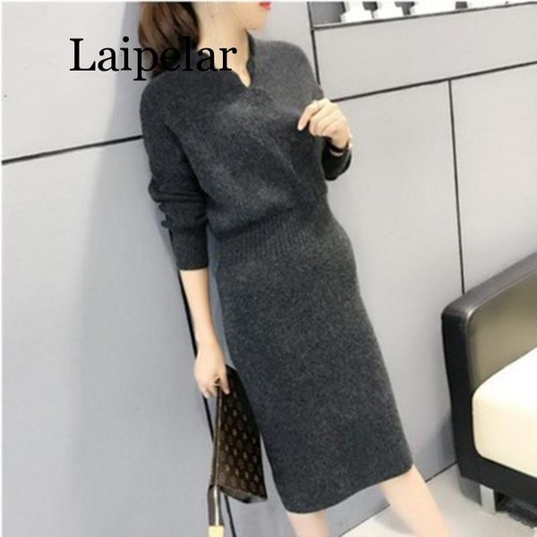 

casual dresses laipelar long knitted women sweater dress female winter for girls ladies autumn 2021 pullover turtleneck, Black;gray
