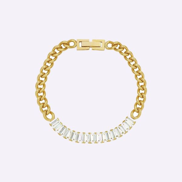 

link, chain 2021 luxury jewelry splice zircon bracelet for women titanium steel metal mujer gift, Black