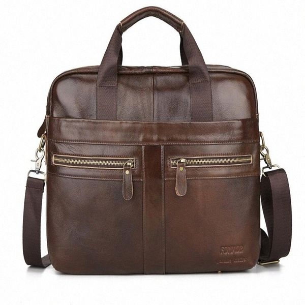 

genuine leather mens briefcase retro business computer bag fashion casual shoulder messenger bags zipper postman handbags 30fm#