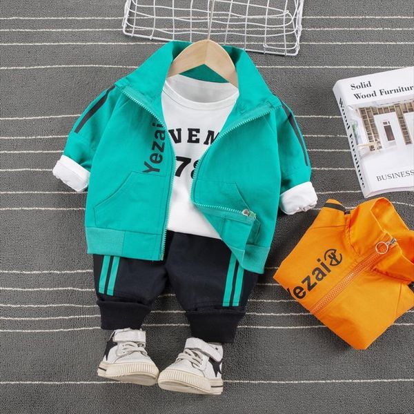 

fashion spring and autumn boys clothing childrens jacket cotton t shirt pants 3 pieces set of sportswear, White
