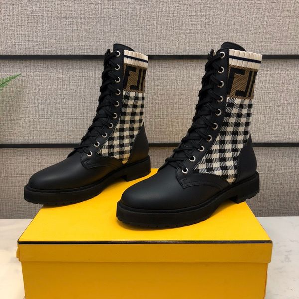 

f family letter knitted martin boots 2021 autumn winter front lace up elastic flat bottom middle tube socks women's british style, Black