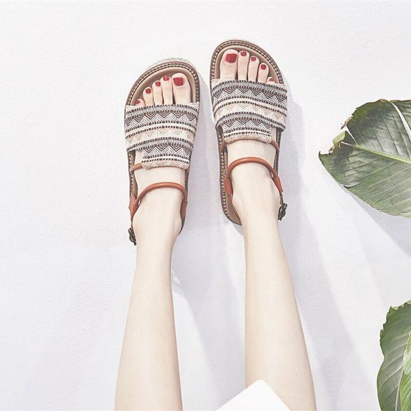 

sandals 2021 women shoes fashion flat heels solid color leather metal buckle footwear, Black
