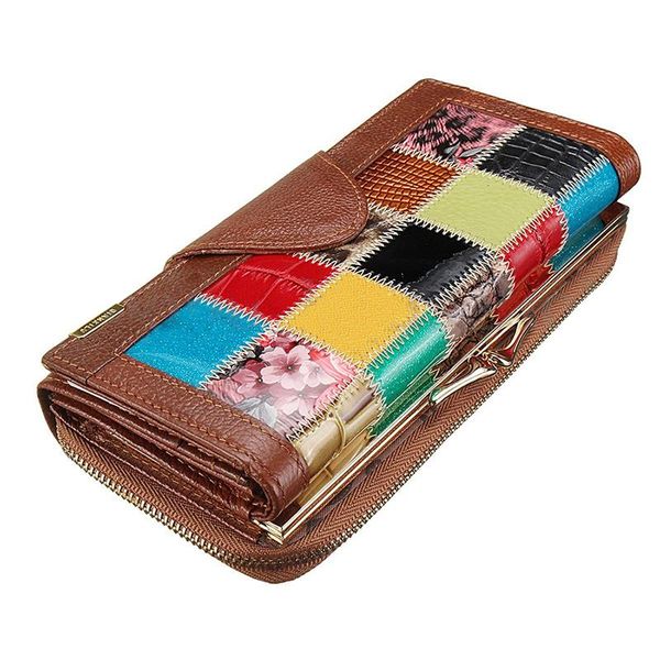 

wallets women ladies leather patchwork wallet long zip purse card holder clutch handbag, Red;black