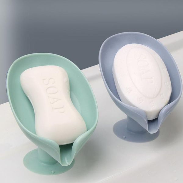 

soap dishes leaf shape box drain holder bathroom shower sponge storage tray creative sucker water-free