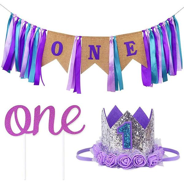 

party decoration baby first birthday happy banner crown cake plug shower