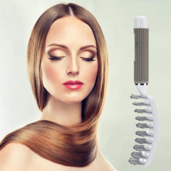 

hair brushes plastic nylon women wet curly detangle brush professional ribs comb massage care hairdressing tools, Silver
