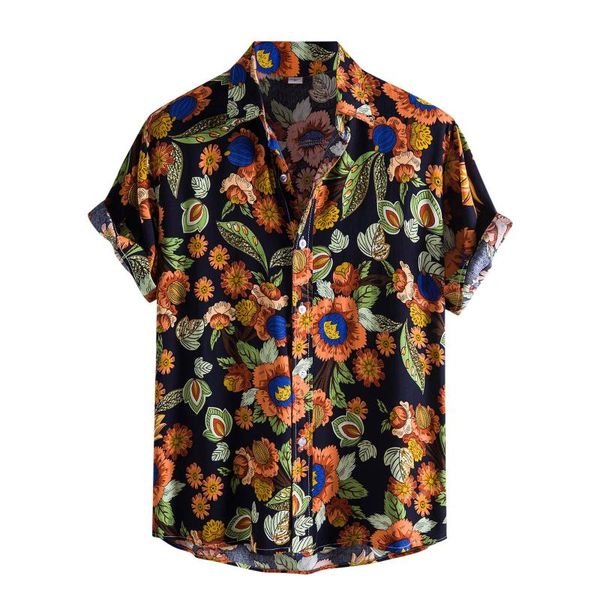 

men's casual shirts summer hawaiian floral shirt slim fit short sleeve for men turn-down collar button up harajuku, White;black