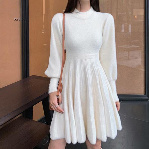 

casual dresses women beige knitting temperament dress stand collar long sleeve loose fit fashion tide spring autumn, Black;gray