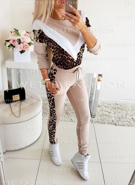 

2pcs tracksuit hoodies sweatshirt sets womenpant sport casual suit leopard two pcs workout clothes outfits, White