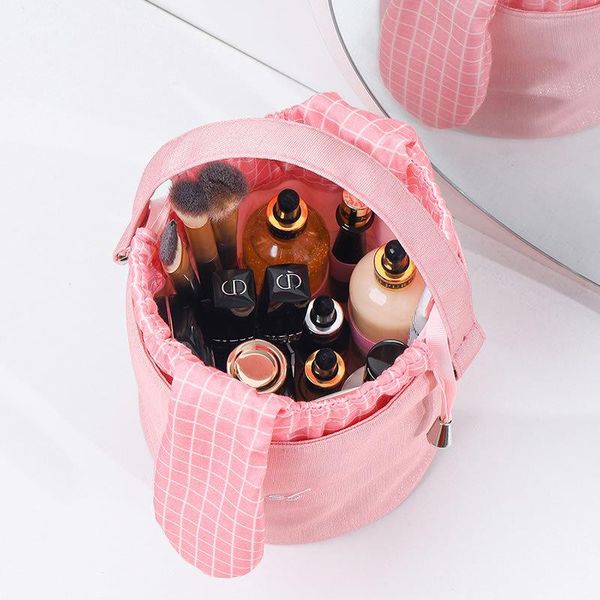 

cosmetic bags & cases korean style travel portable women makeup bag big capacity toiletry organizer storage barrel shaped beauty pouch