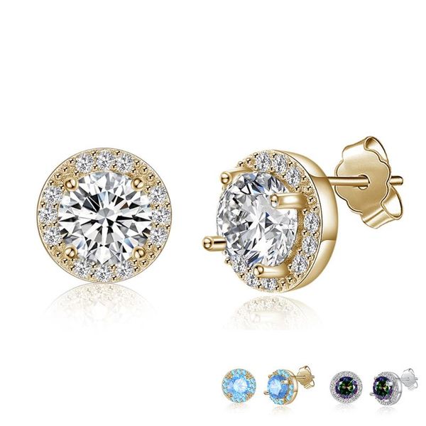 

stud zemior fashion 925 sterling silver earrings women's simple cubic zirconia memorial day gift to friends, Golden;silver