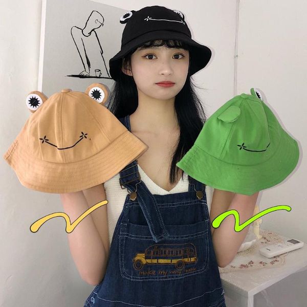 

caps & hats summer sunscreen fisherman cap beach outdoor fishing hunting sunhat headwear foldable cotton cute frog bucket hat, Yellow